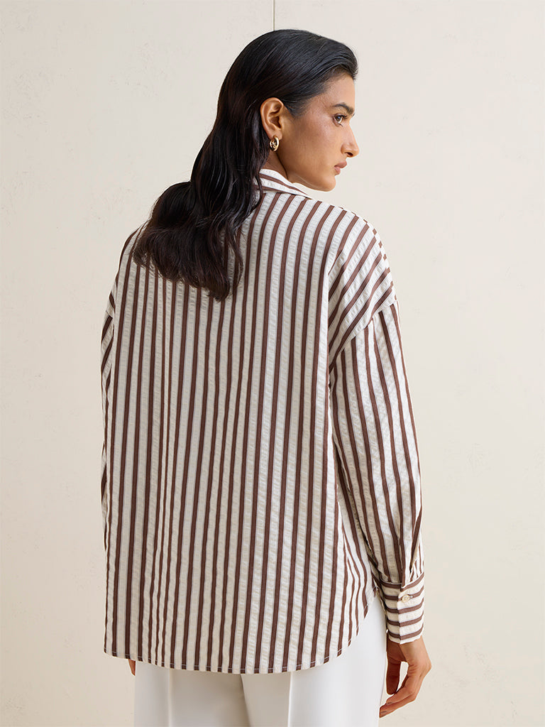 Wardrobe Brown Stripe Printed Blouse