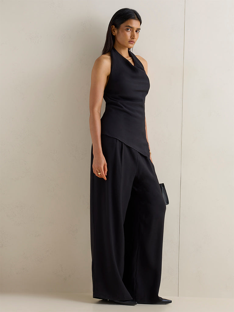 Wardrobe Black Solid Cowl Neck Top