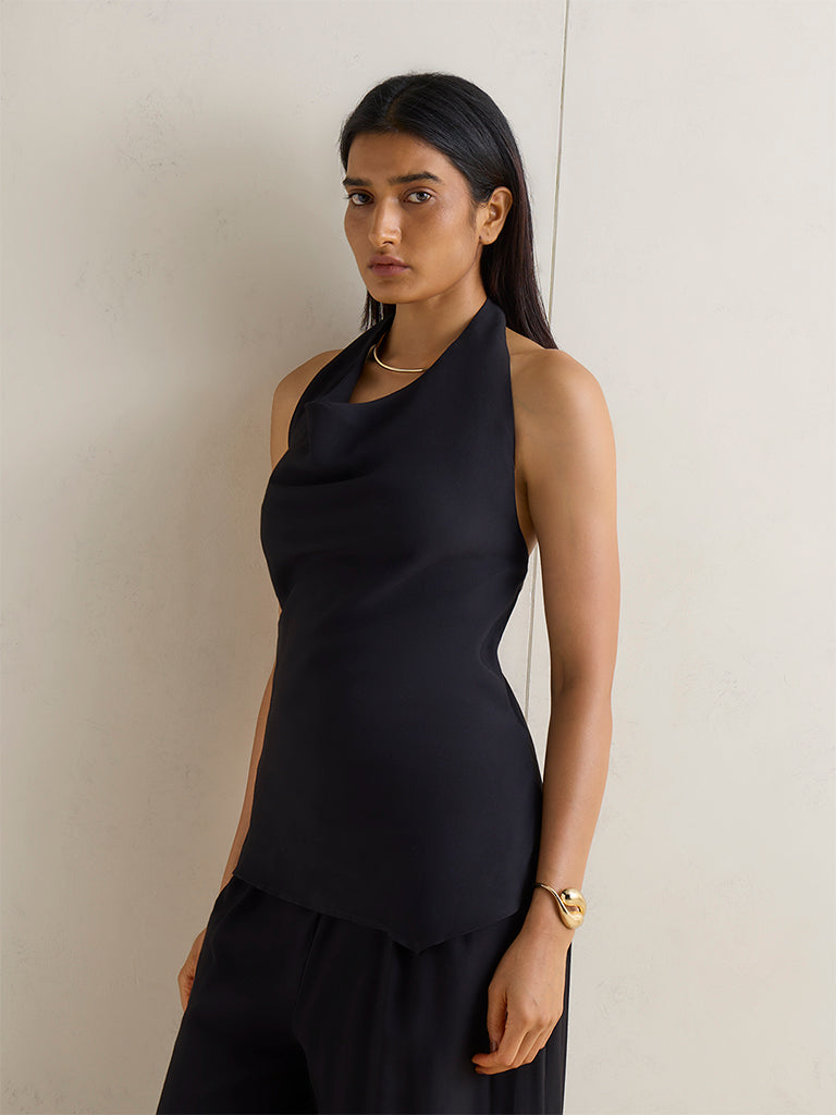 Wardrobe Black Solid Cowl Neck Top