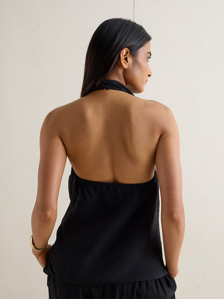 Wardrobe Black Solid Cowl Neck Top