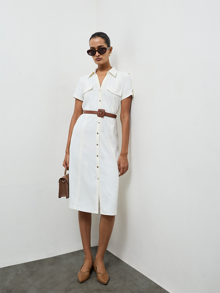 Wardrobe Ivory Shirt Dress with Belt