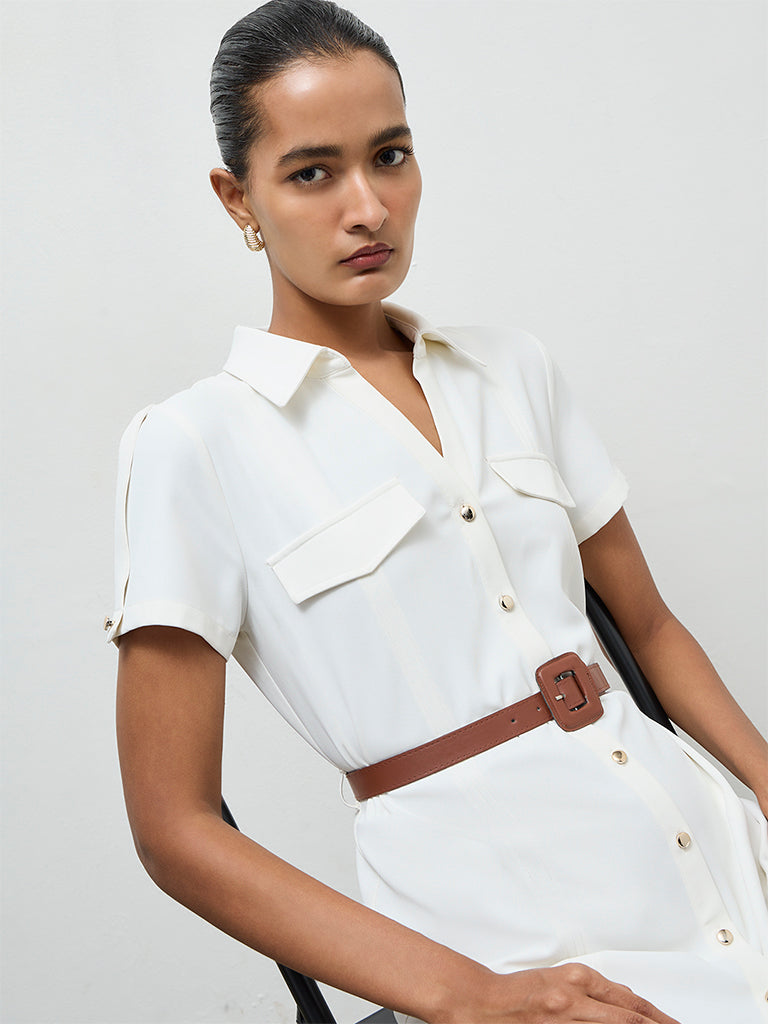 Wardrobe Ivory Shirt Dress with Belt