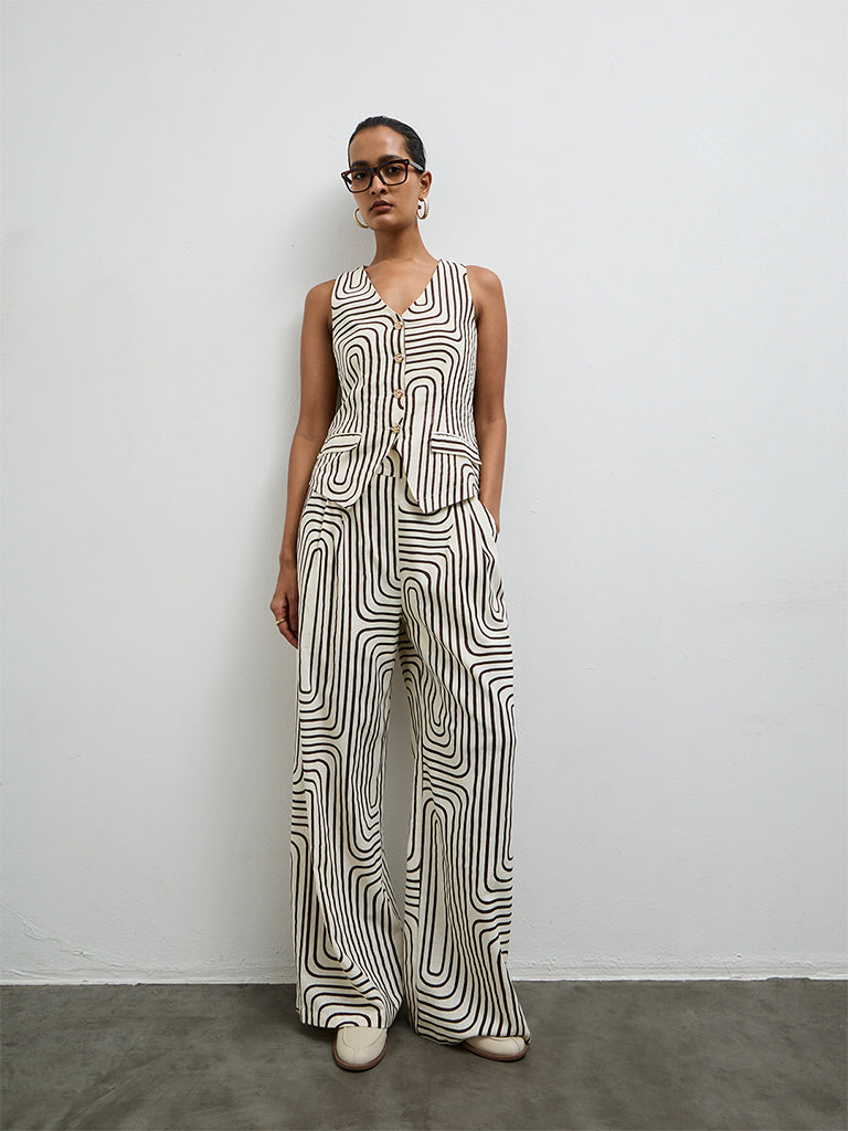 Wardrobe Ivory Printed Cotton-Blend Waistcoat