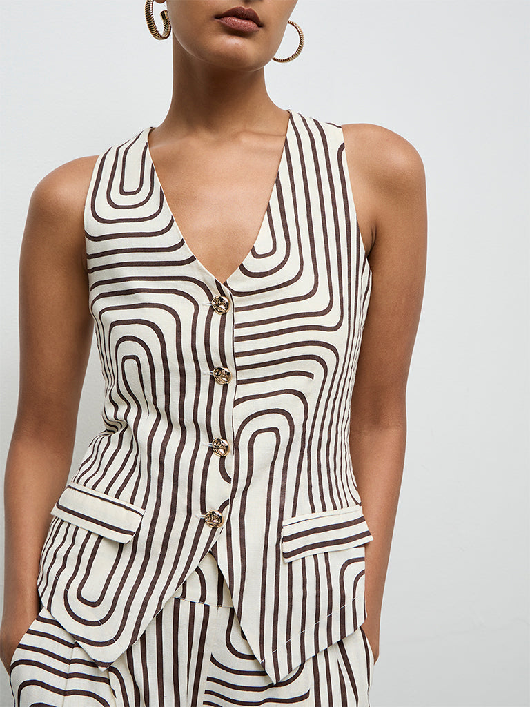 Wardrobe Ivory Printed Cotton-Blend Waistcoat