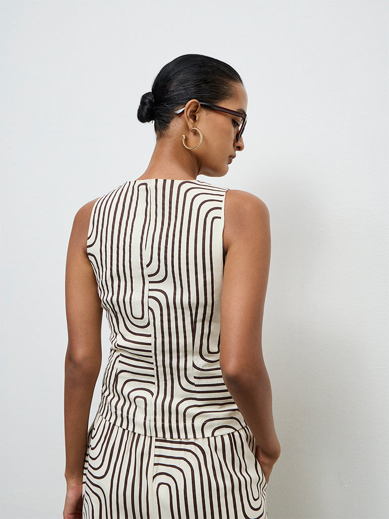 Wardrobe Ivory Printed Cotton-Blend Waistcoat