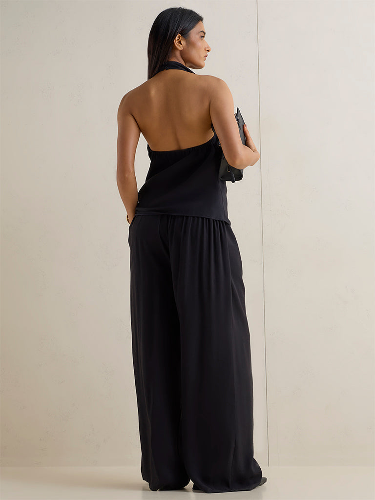 Wardrobe Black Solid High-Rise Trousers