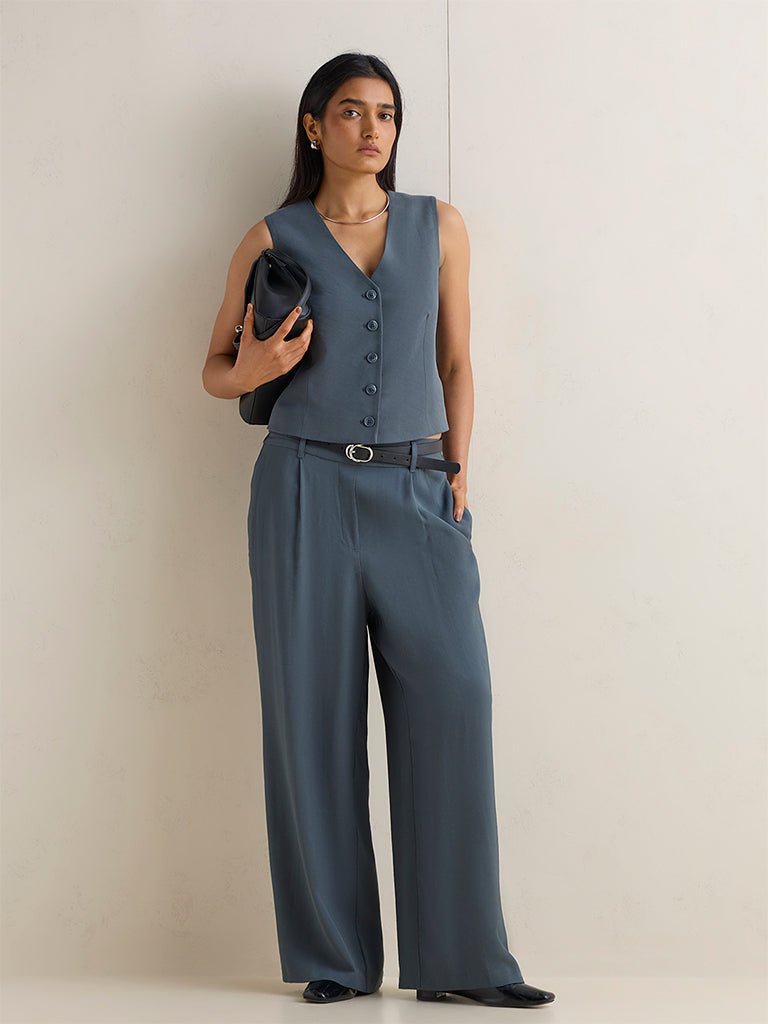 Wardrobe Grey Solid High-Rise Trousers