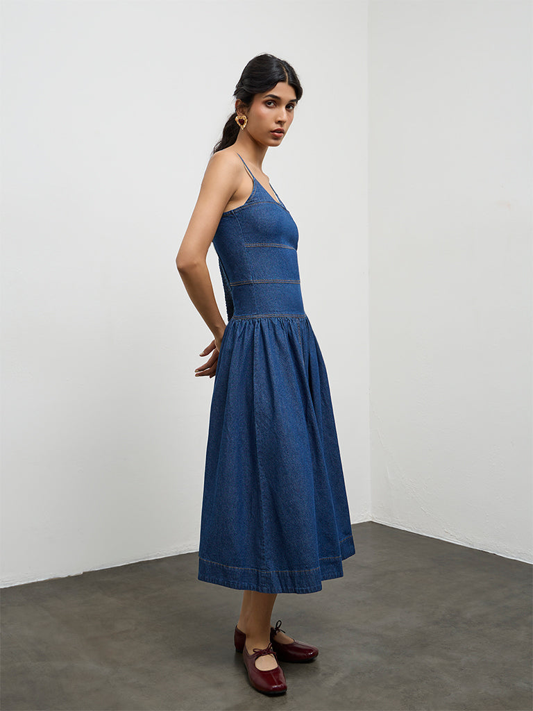 LOV Dark Blue Denim A-Line Dress