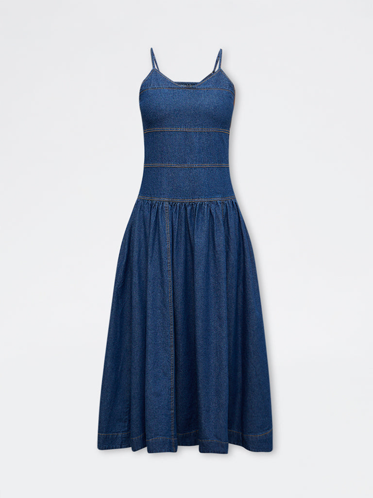 LOV Dark Blue Denim A-Line Dress