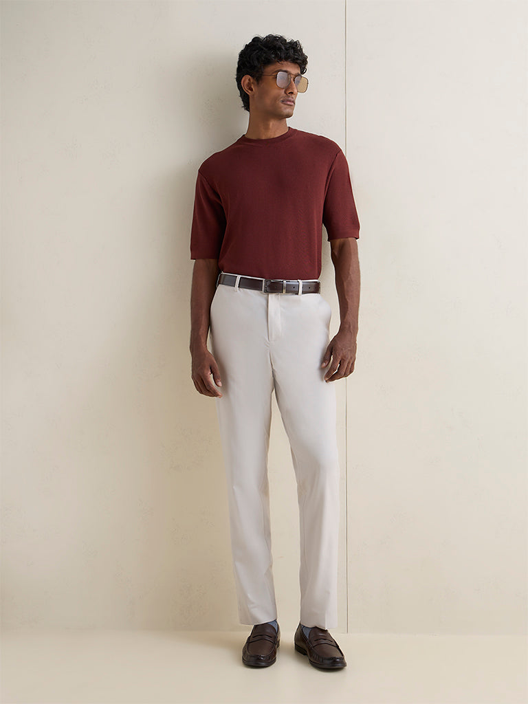 WES Formals Rust Textured Slim-Fit T-Shirt
