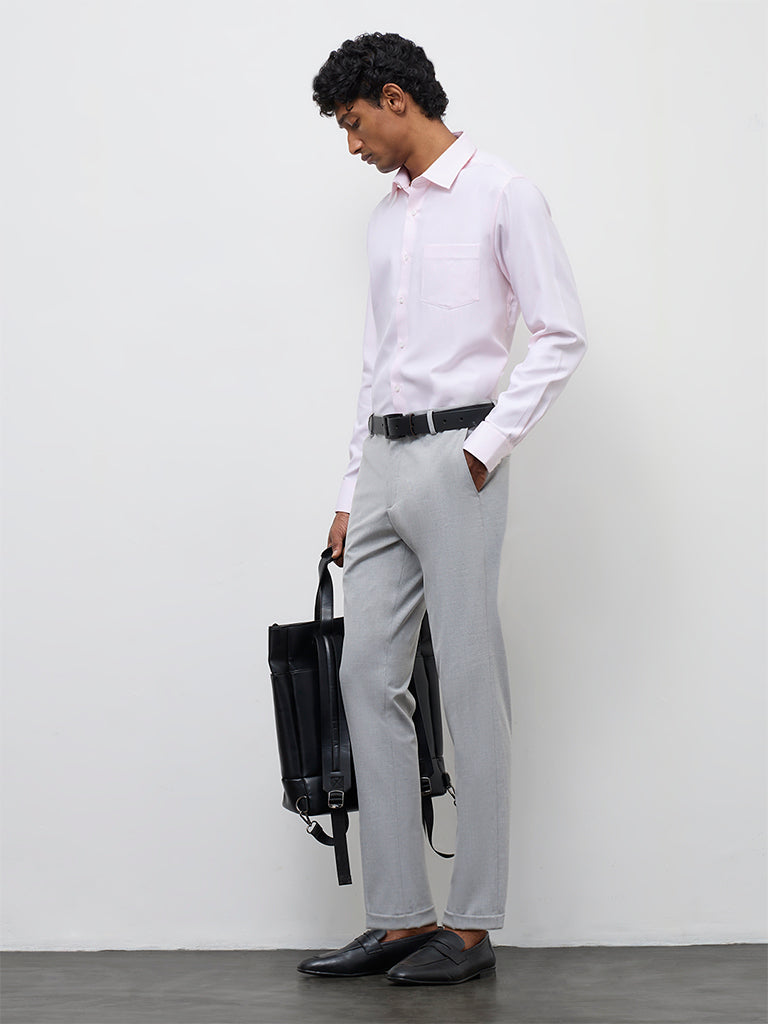 WES Formals Grey Carrot-Fit Mid-Rise Trousers