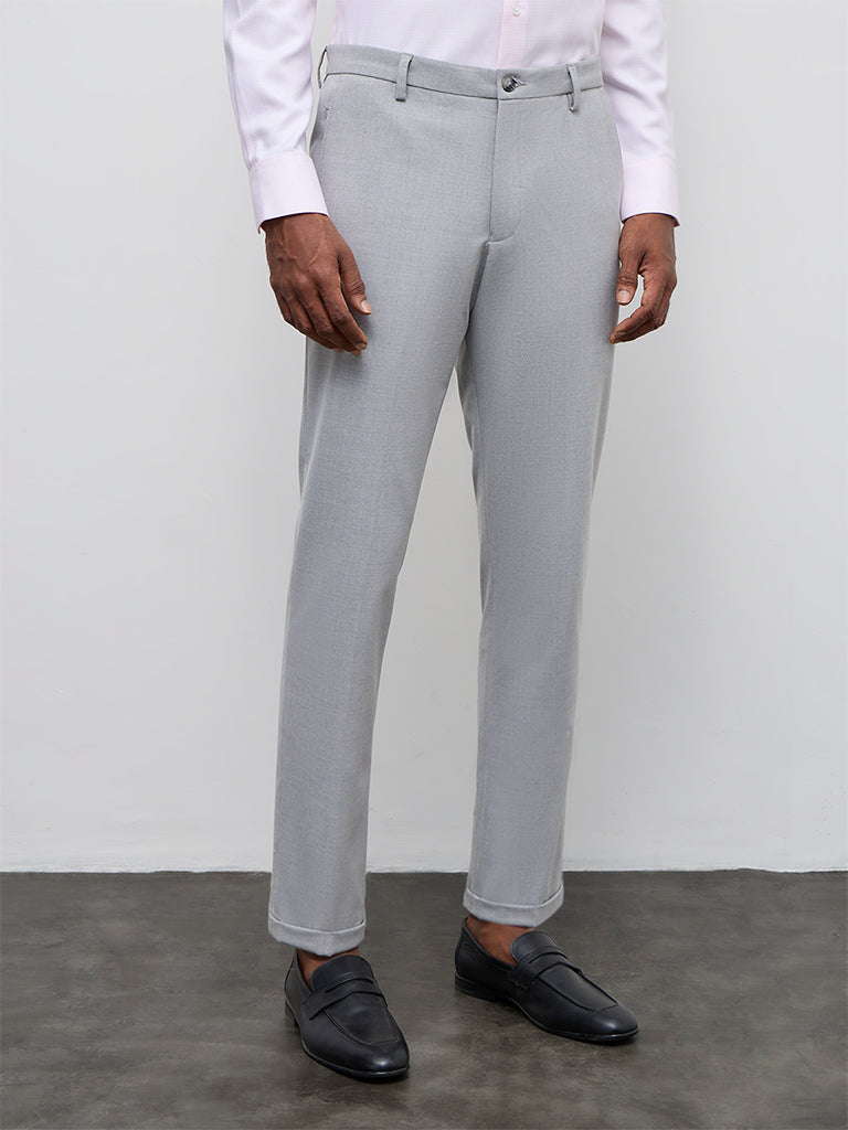 WES Formals Grey Carrot-Fit Mid-Rise Trousers