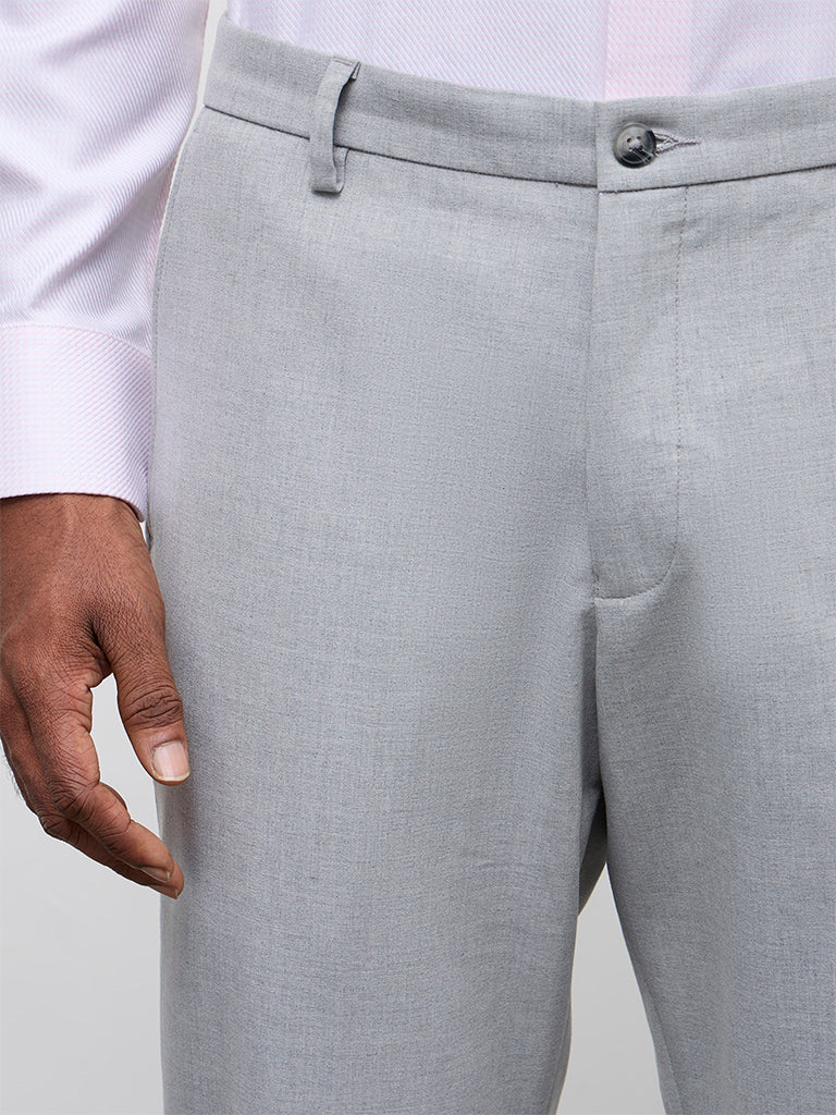 WES Formals Grey Carrot-Fit Mid-Rise Trousers