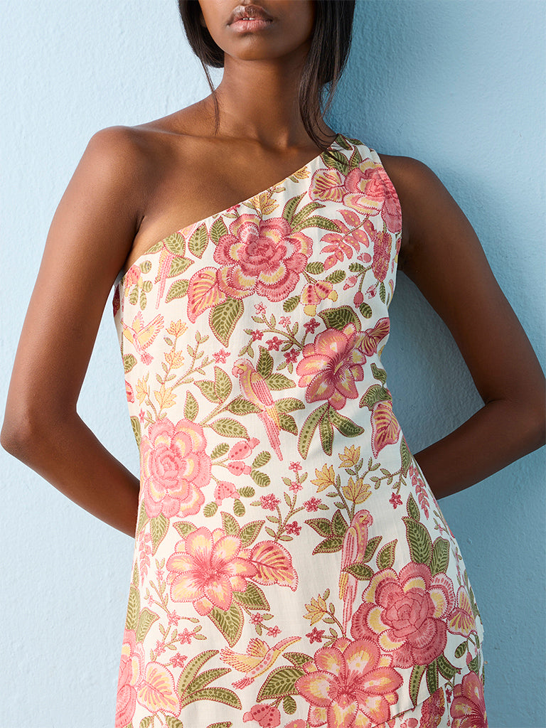 Buy Bombay Paisley Peach Floral Printed One-Shoulder A-Line Dress from  Westside