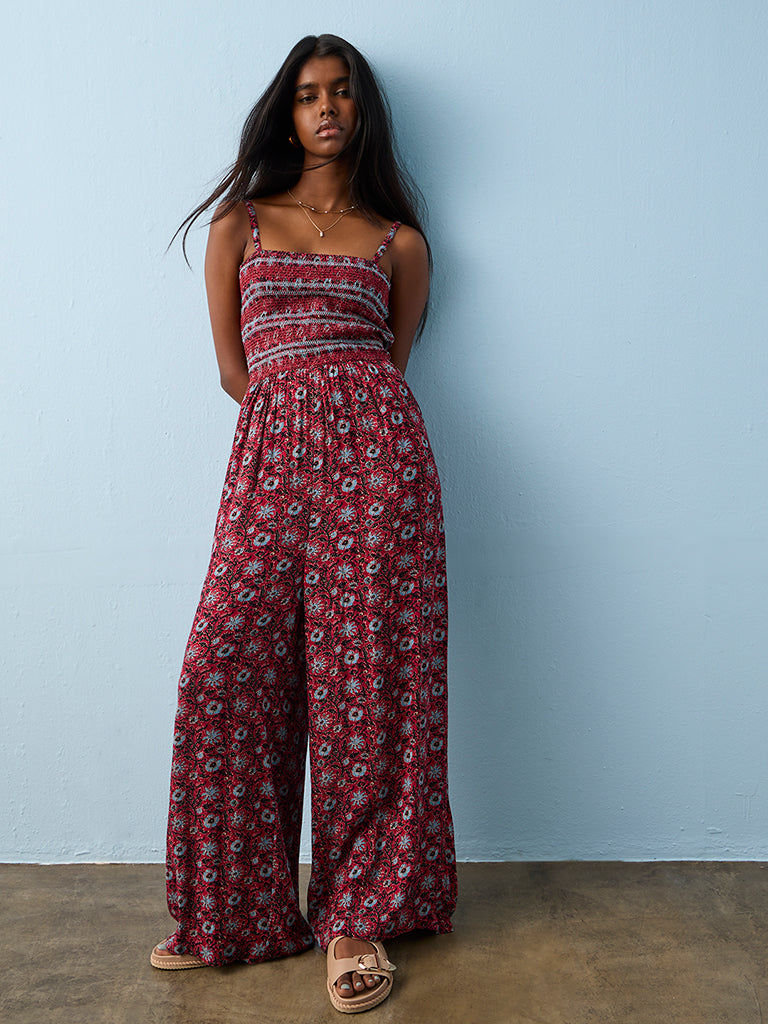 Bombay Paisley Red Floral Pattern Jumpsuit