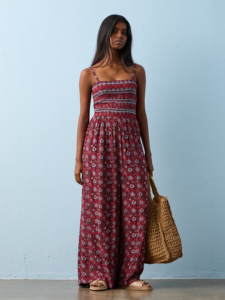 Bombay Paisley Red Floral Pattern Jumpsuit