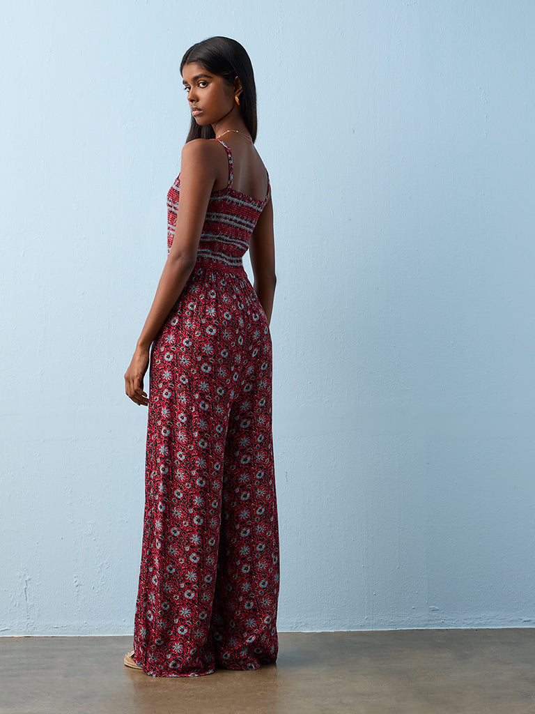 Bombay Paisley Red Floral Pattern Jumpsuit