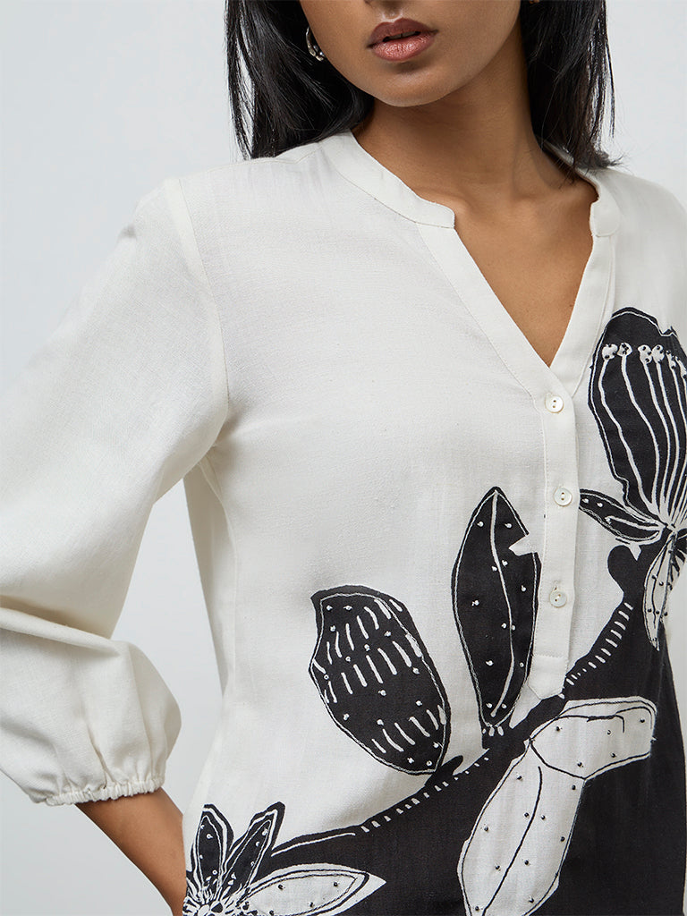 Utsa Off-White Floral Printed Tunic