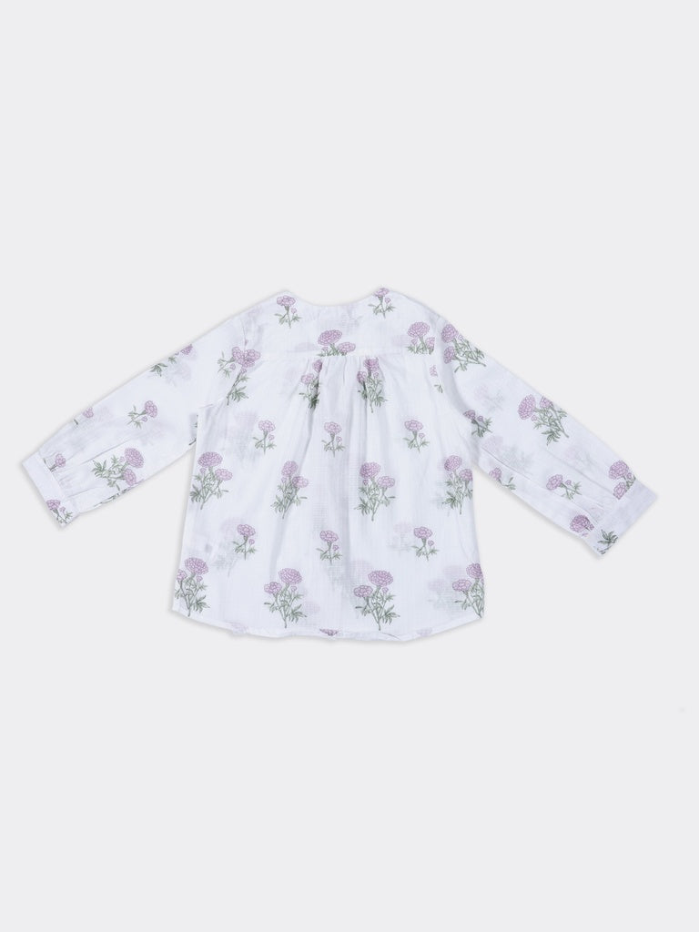Utsa White Floral Pattern Cotton Tunic