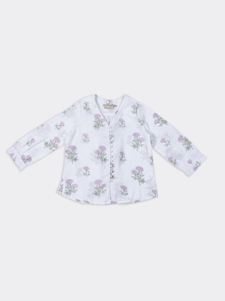 Utsa White Floral Pattern Cotton Tunic