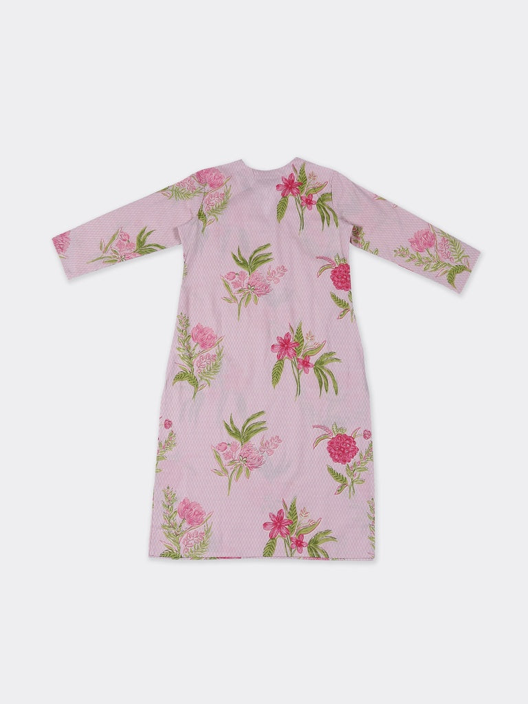 Utsa Pink Floral Pattern Cotton Straight Kurta