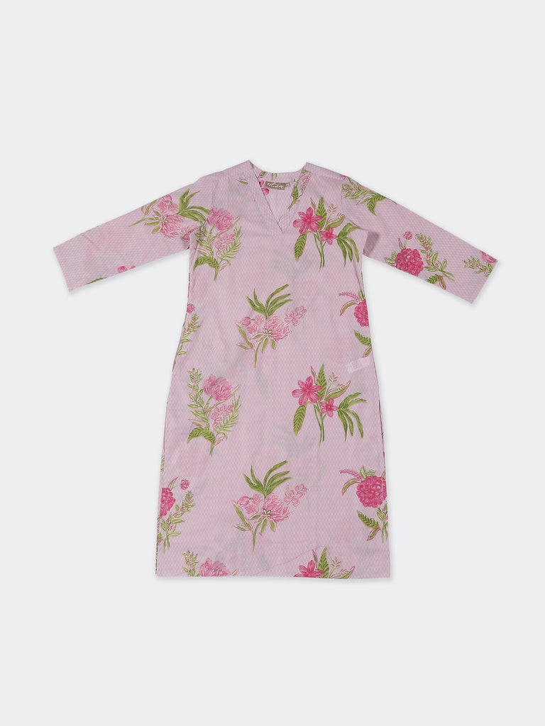 Utsa Pink Floral Pattern Cotton Straight Kurta
