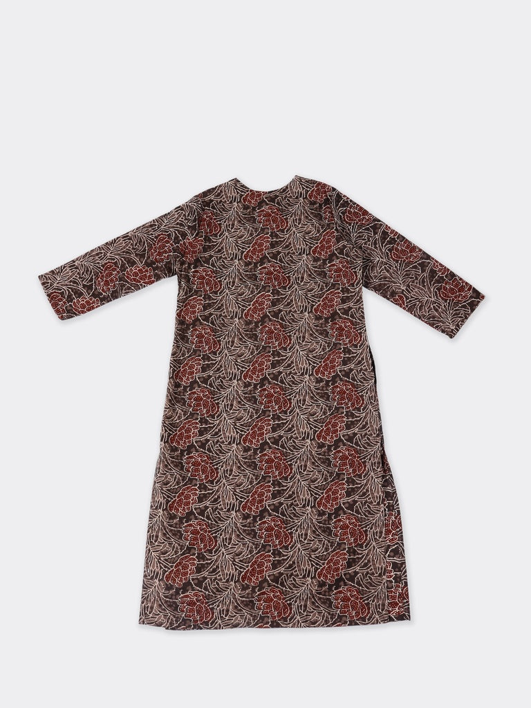 Utsa Brown Floral Printed Cotton Straight Kurta