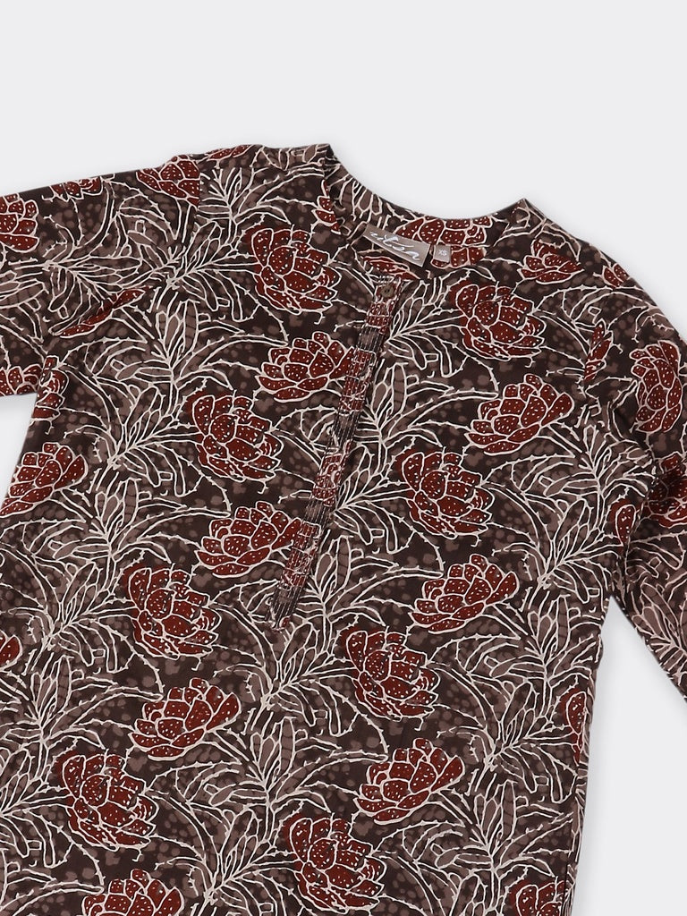 Utsa Brown Floral Printed Cotton Straight Kurta