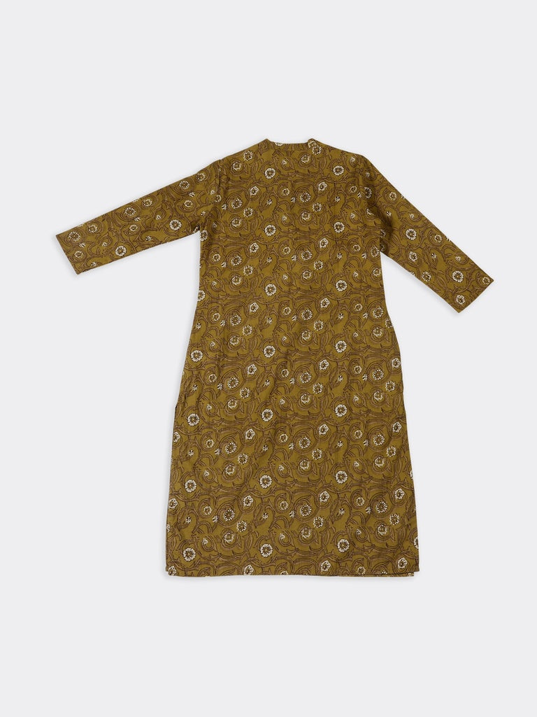 Utsa Mustard Floral Printed Cotton Straight Kurta