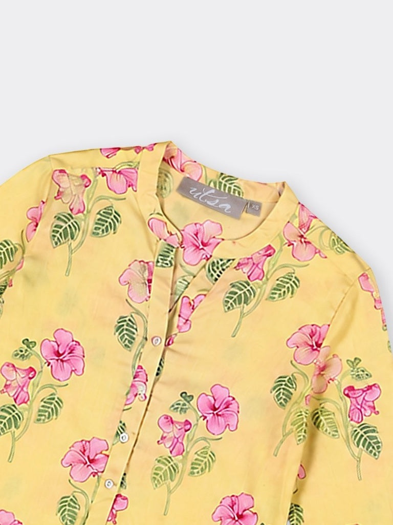 Utsa Yellow Floral Printed Cotton Straight Kurta