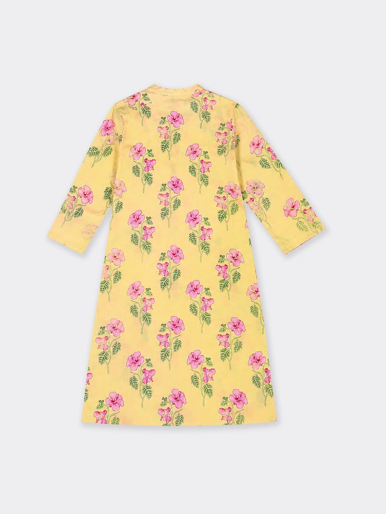 Utsa Yellow Floral Printed Cotton Straight Kurta