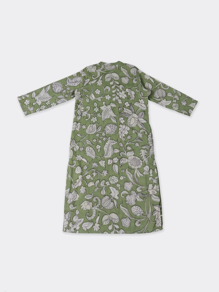 Utsa Green Floral Pattern Cotton Straight Kurta