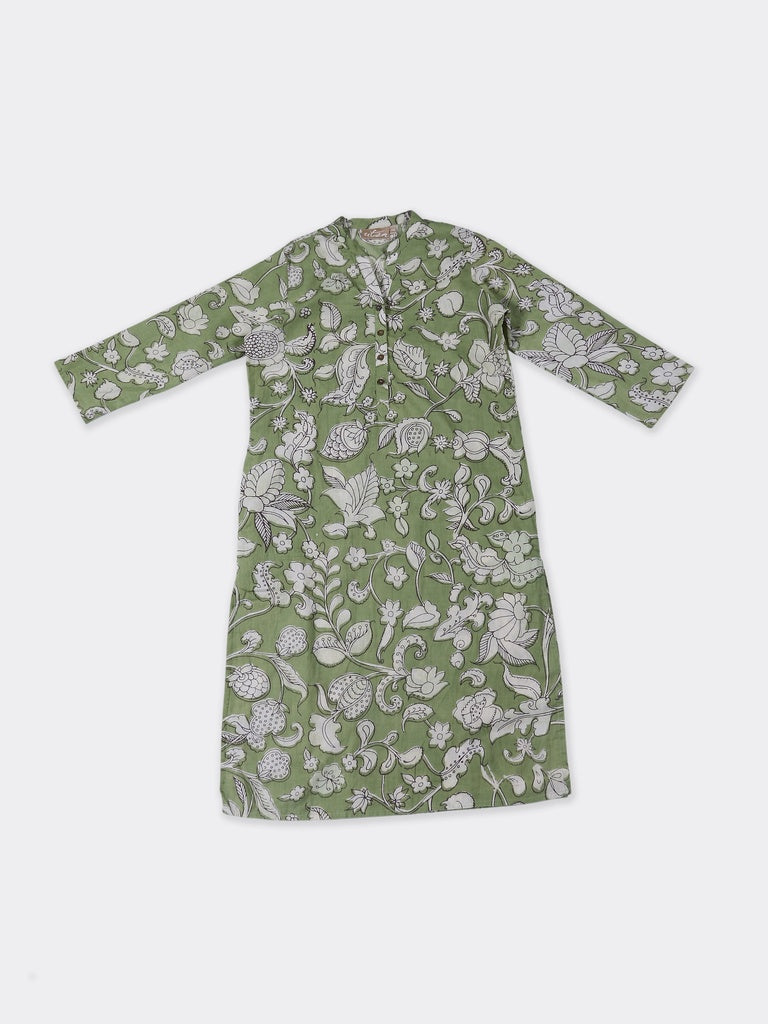 Utsa Green Floral Pattern Cotton Straight Kurta