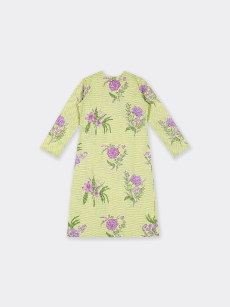 Utsa Lime Floral Printed Cotton Straight Kurta