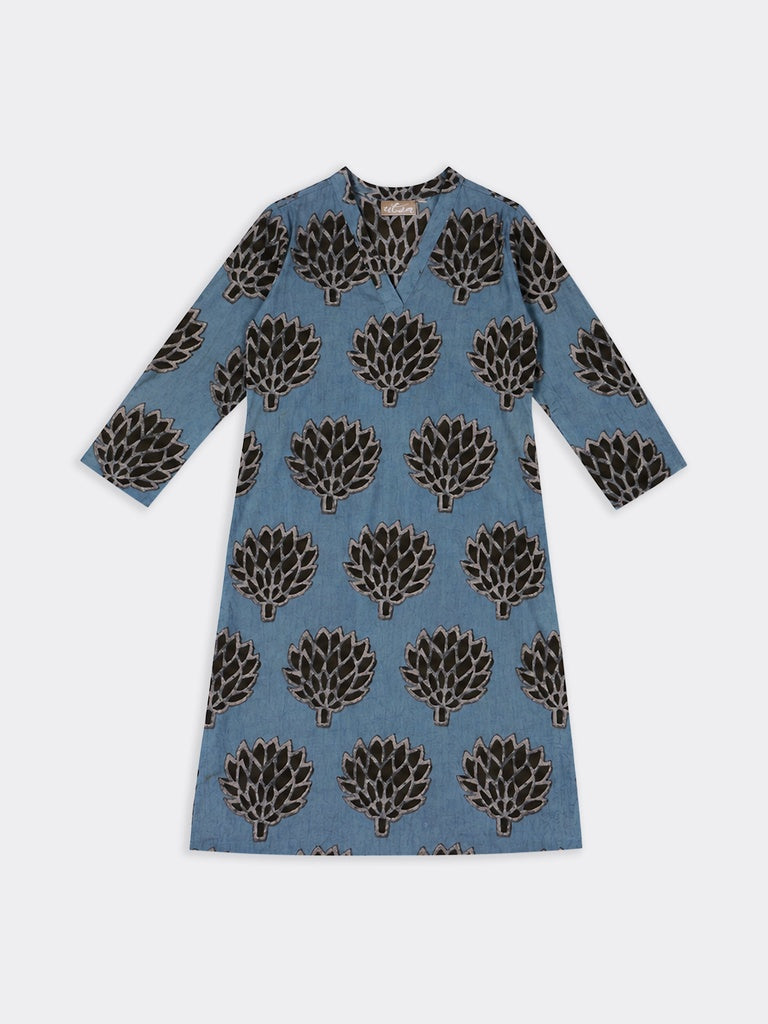 Utsa Teal Botanical Pattern Cotton Straight Kurta