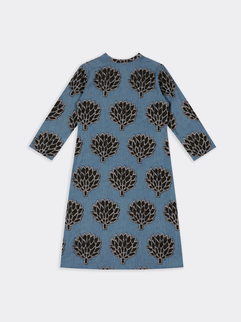 Utsa Teal Botanical Pattern Cotton Straight Kurta