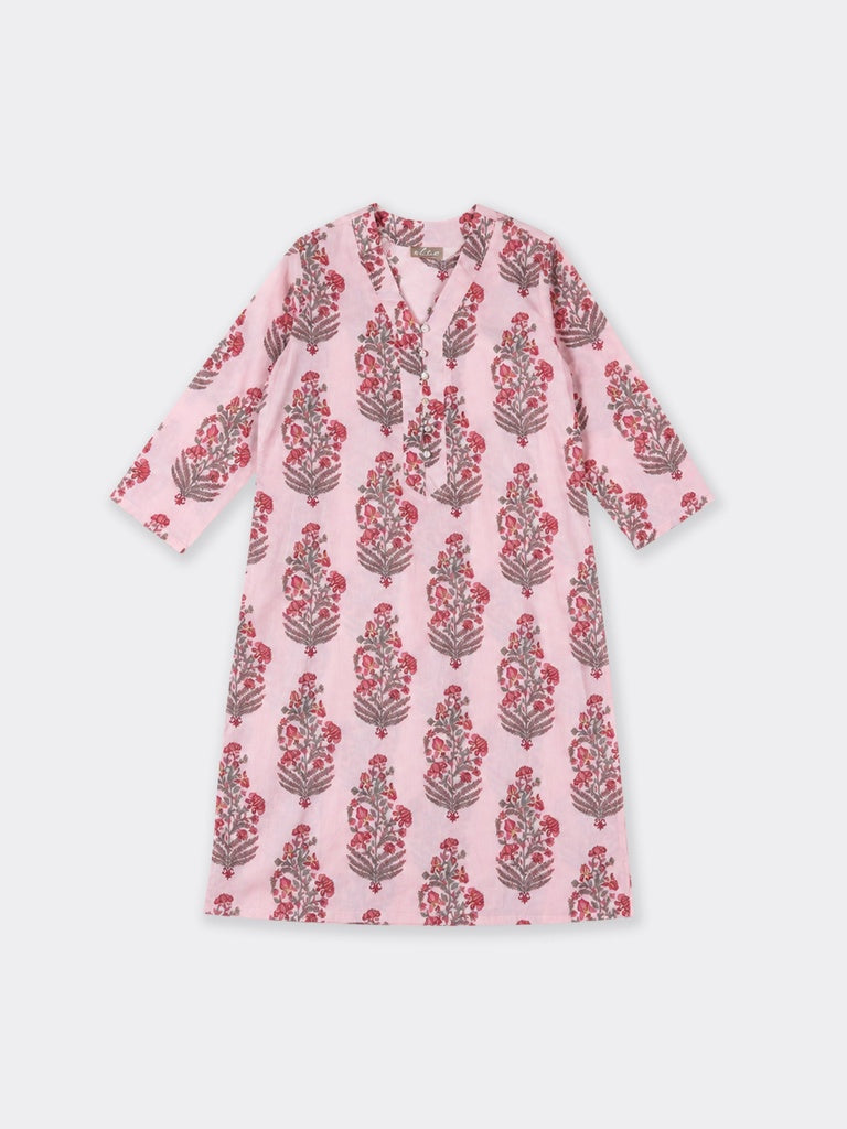 Utsa Pink Floral Printed Cotton Straight Kurta