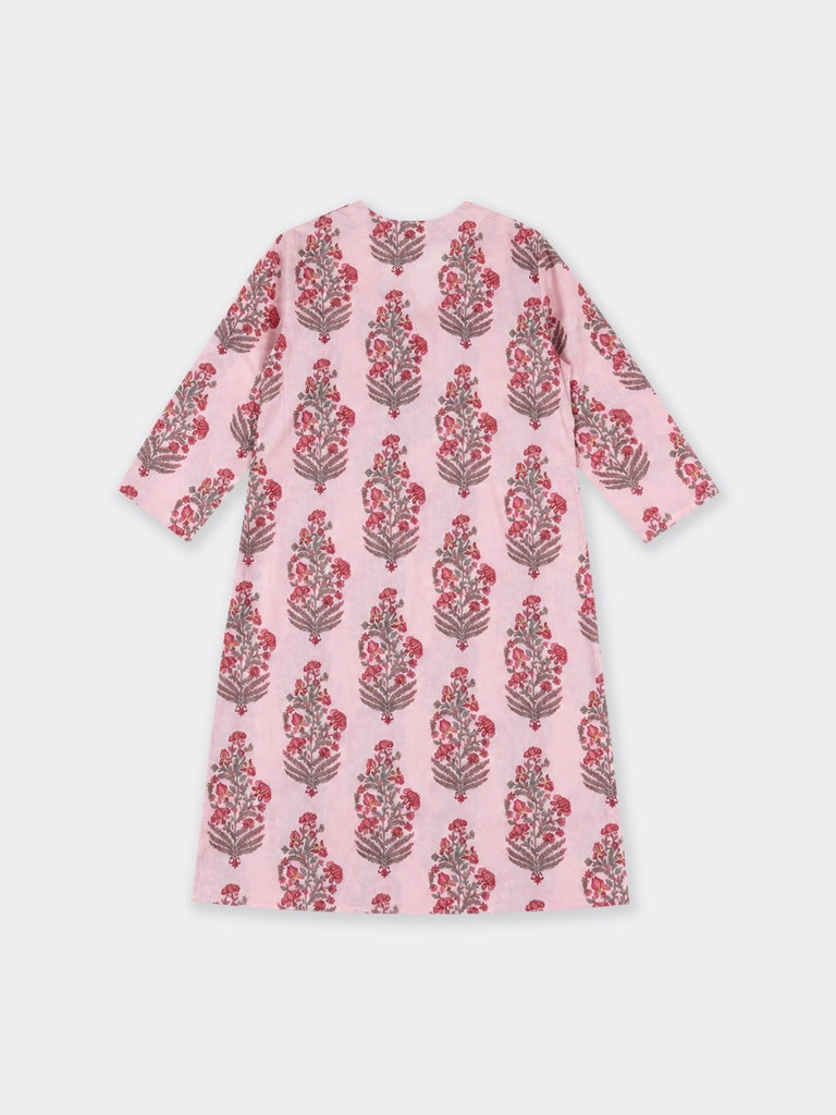 Utsa Pink Floral Printed Cotton Straight Kurta