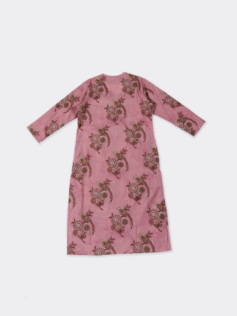 Utsa Light Pink Floral Printed Cotton Straight Kurta