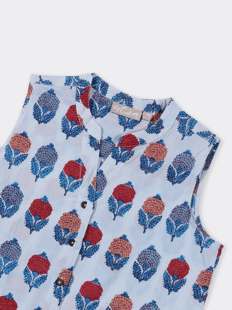 Utsa White Floral Printed Cotton Tunic
