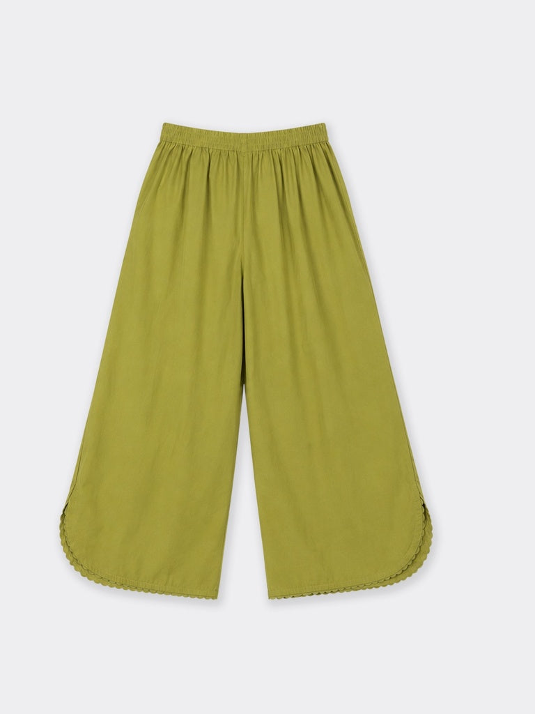 Utsa Lime Solid Cotton-Blend Palazzos