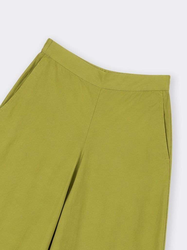 Utsa Lime Solid Cotton-Blend Palazzos