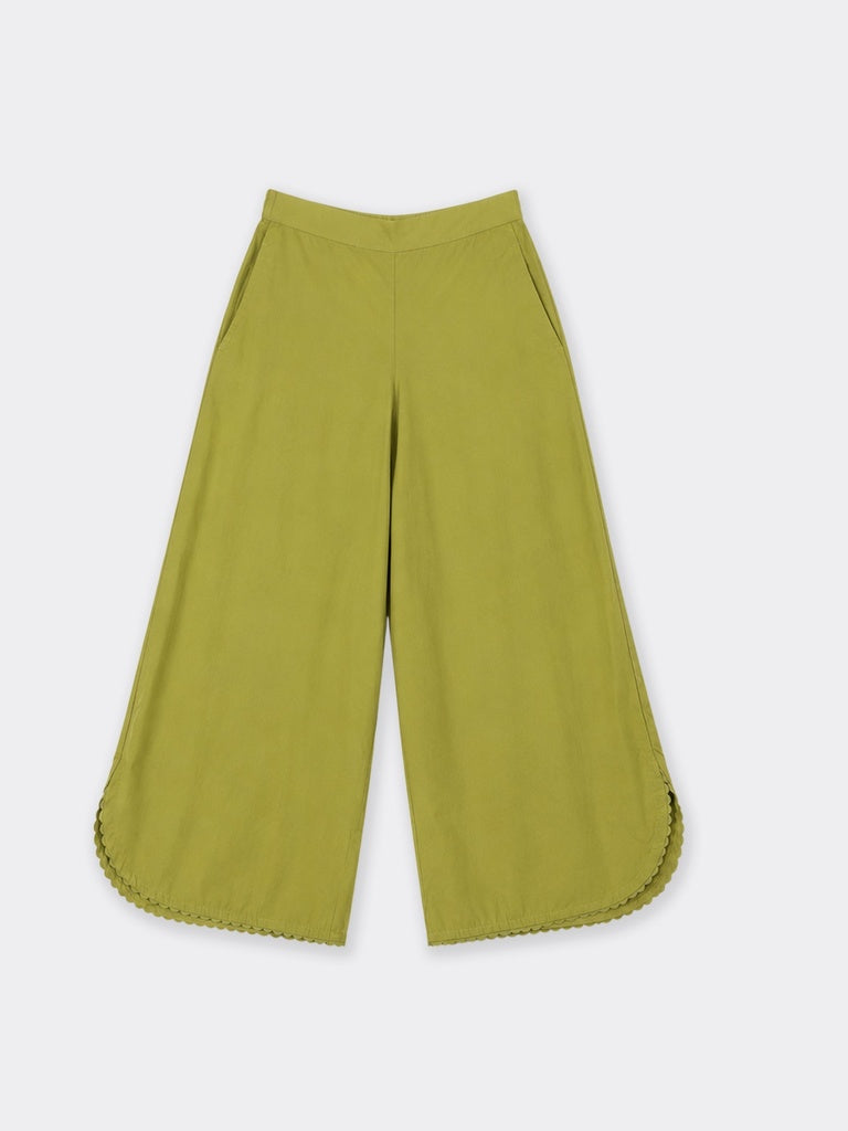 Utsa Lime Solid Cotton-Blend Palazzos