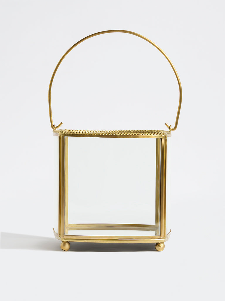 Westside Home Gold Metal Detailed Glass Lantern - Small