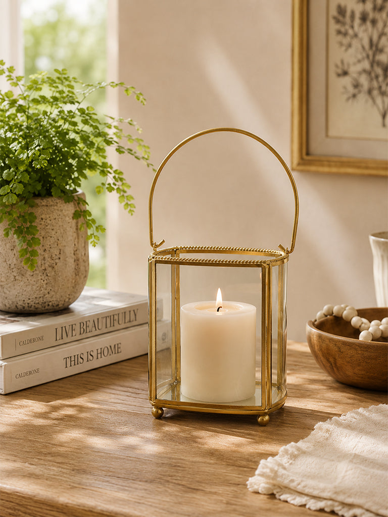 Westside Home Gold Metal Detailed Glass Lantern - Small
