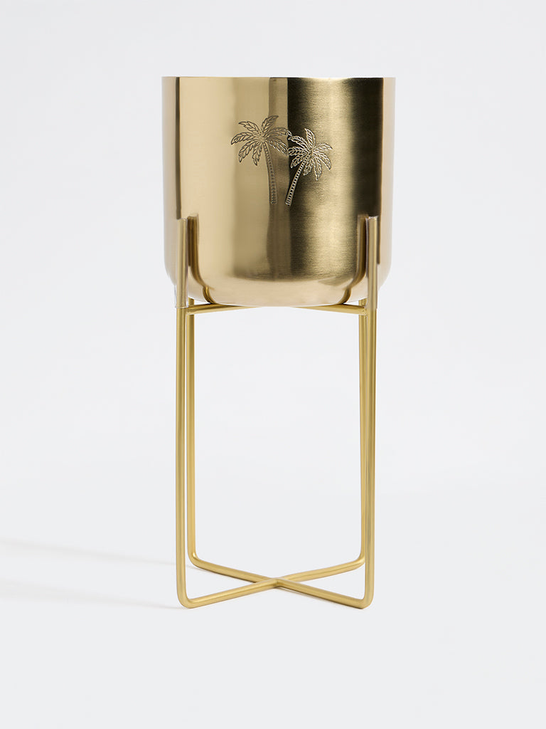 Westside Home Gold Palm Tree Design Metal Planter with Stand
