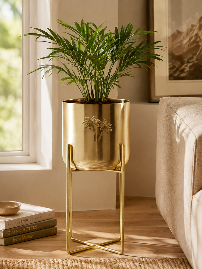 Westside Home Gold Palm Tree Design Metal Planter with Stand