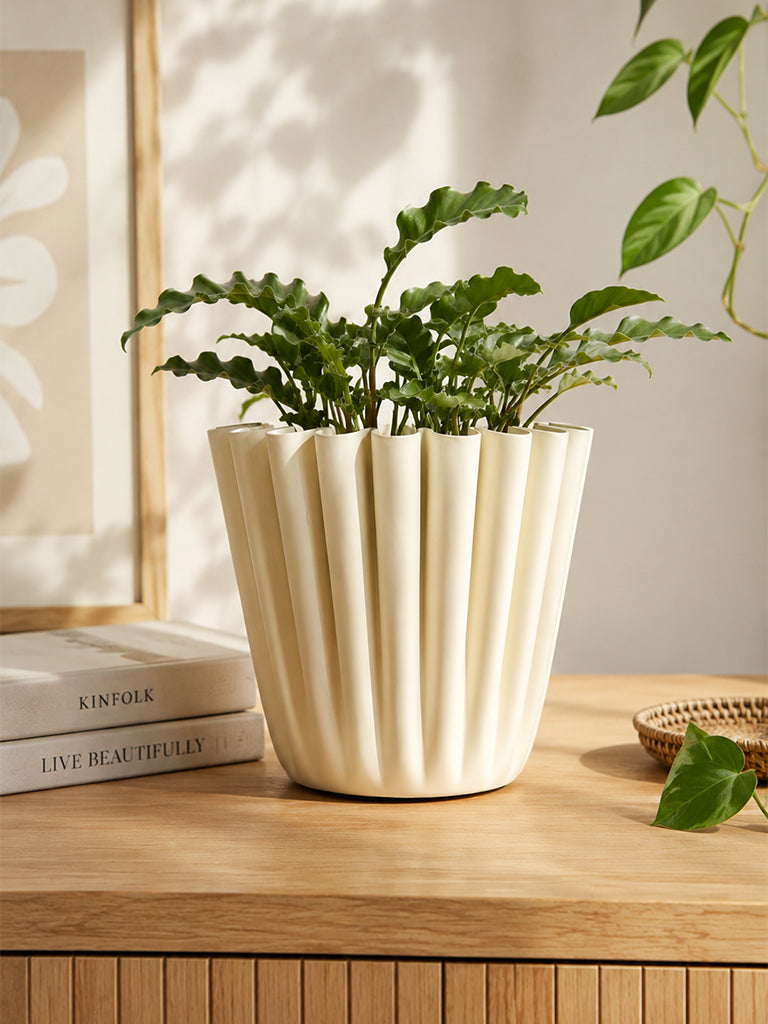 Westside Home Ivory Scalloped Metal Pot