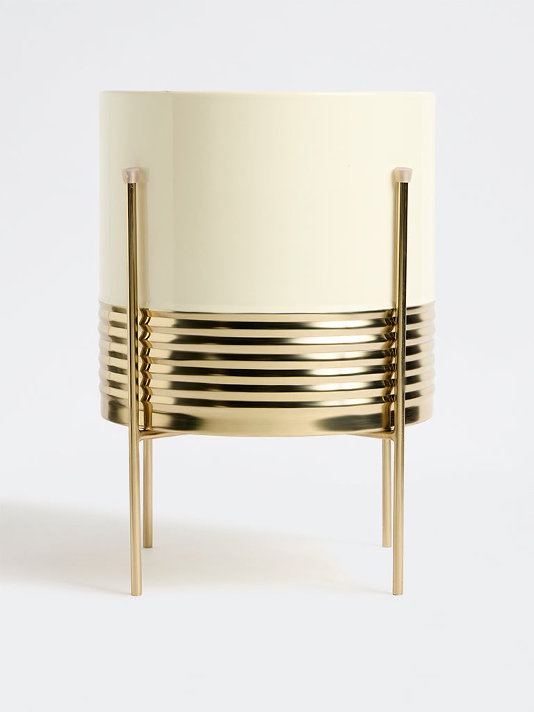 Westside Home Ivory Planter with Gold Metal Stand