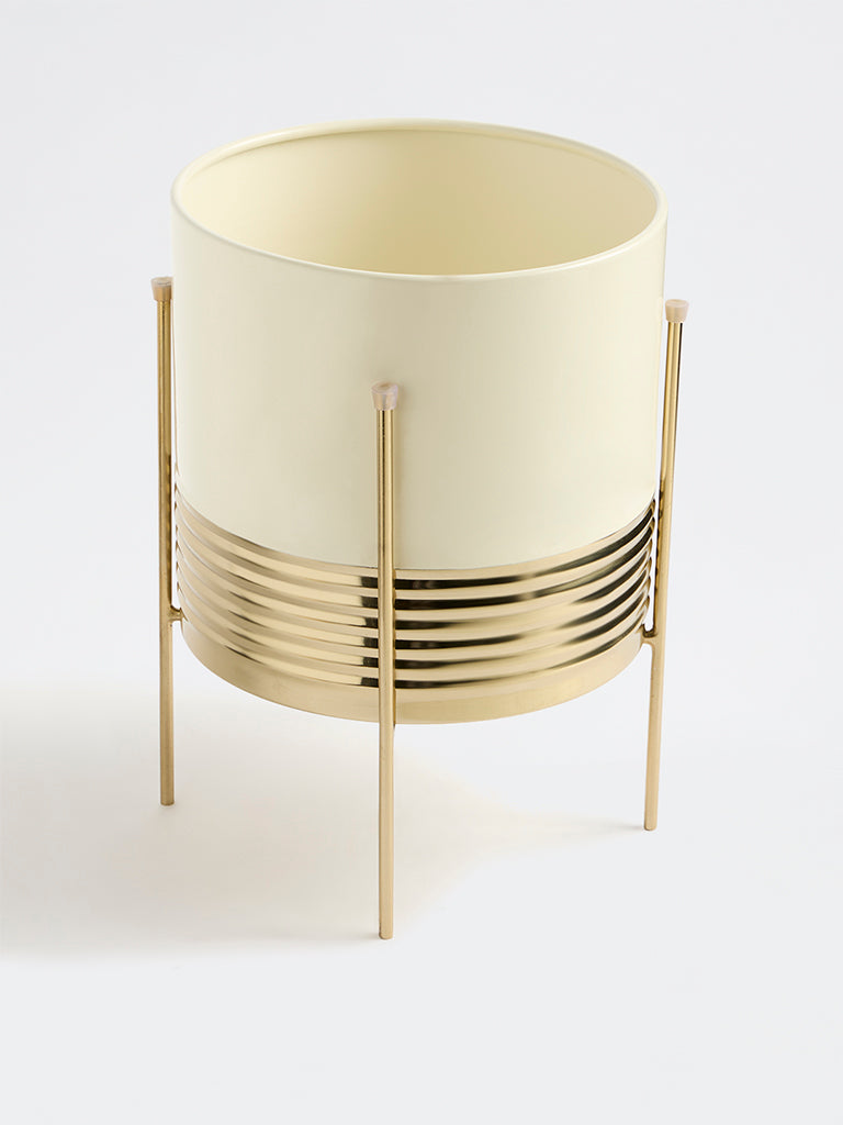 Westside Home Ivory Planter with Gold Metal Stand
